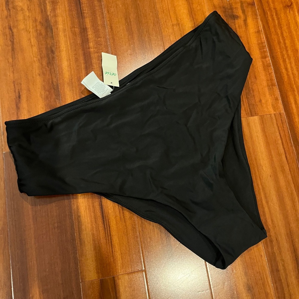 Aerie Black Cheeky Bikini Bottom Swim Solid Hi Cut New NWT Size XL Extra Large